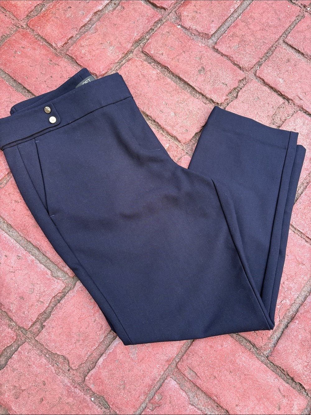 LOFT Navy Straight Leg Dress Pants with Gold Buttons